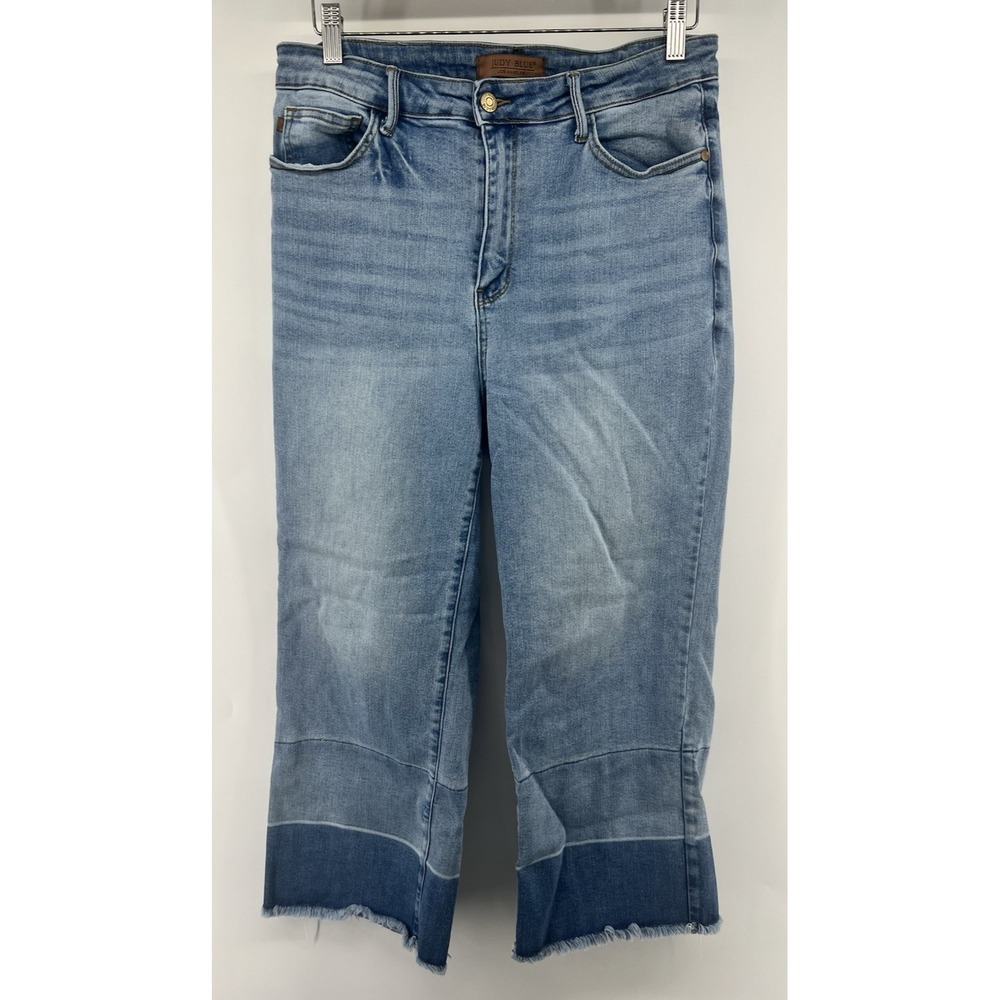 Judy Blue High Waist Release Hem Wide Leg Cropped Jeans 13/31 32/24 Stretch